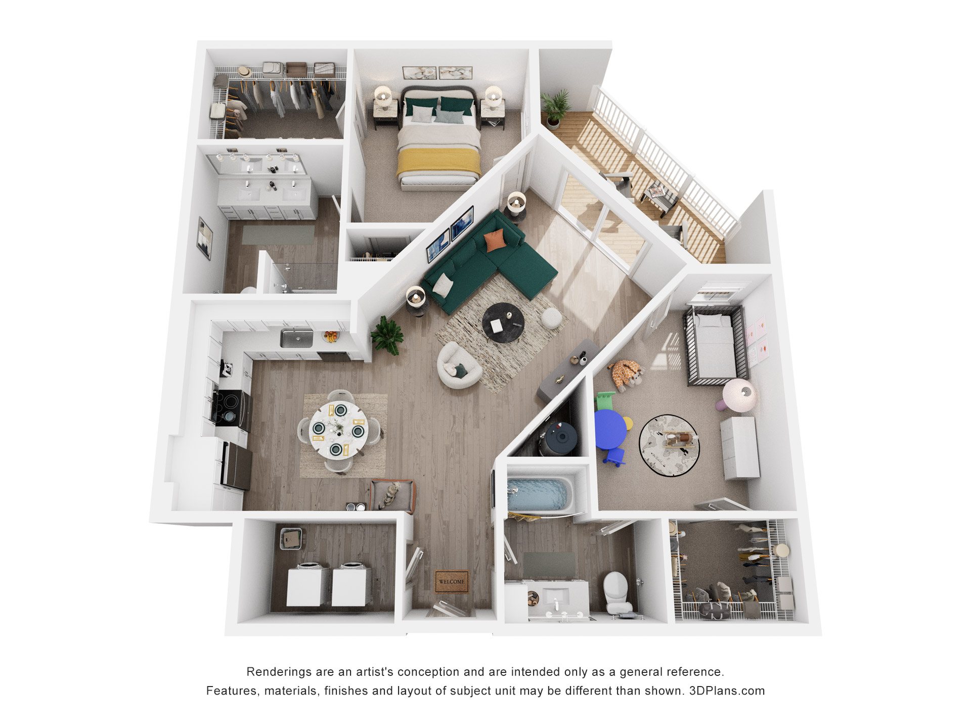 Floor plan for 2 beds, 2 baths, 1172 sqft